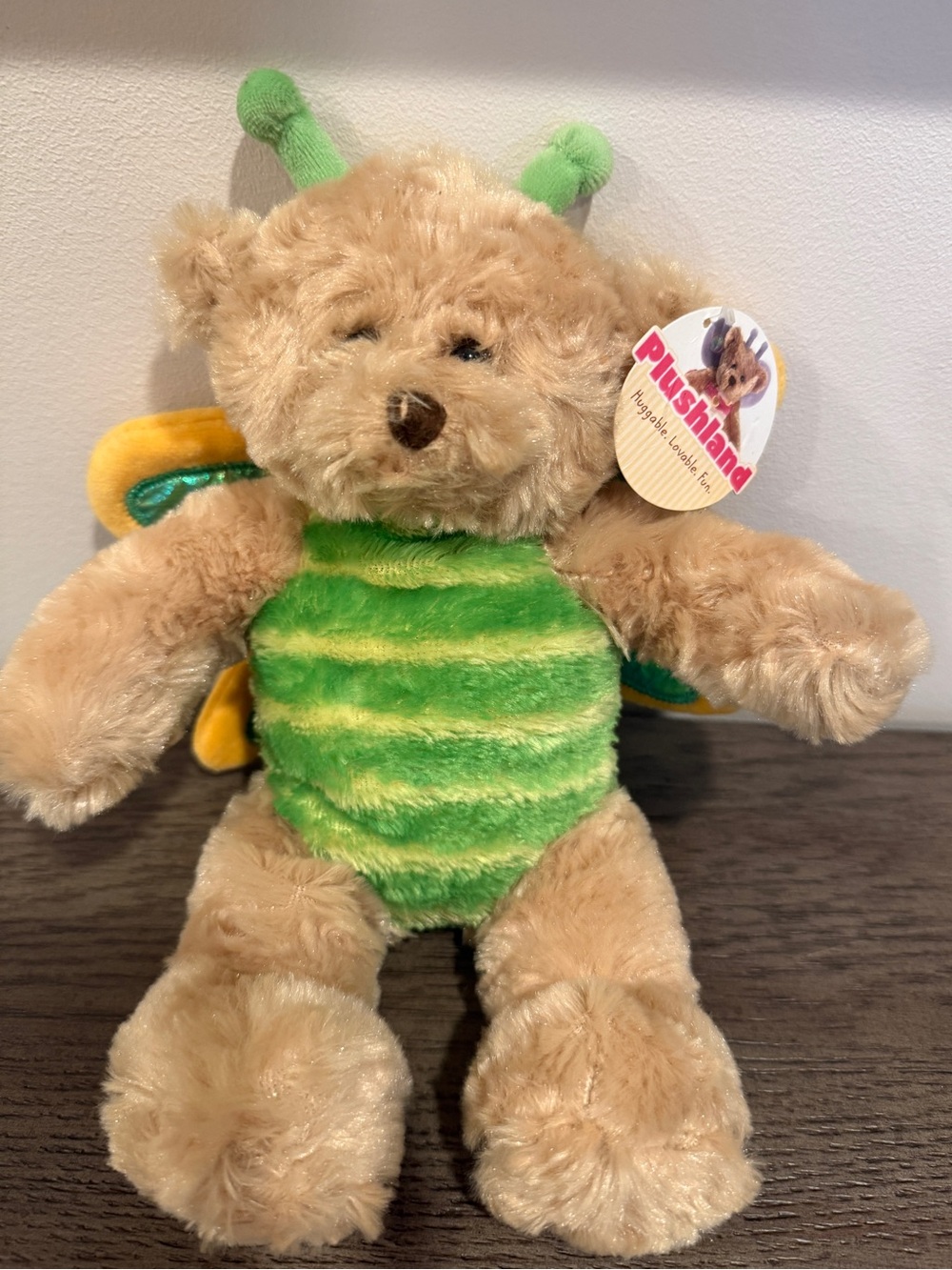 Pushland 9" Bumblebee Bear Yellow And Green Cuddly Toy